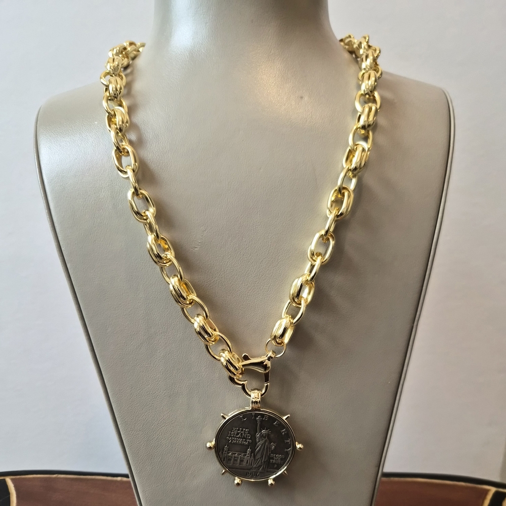 Custom Made Gold Chain Necklace with Medallion Pendant